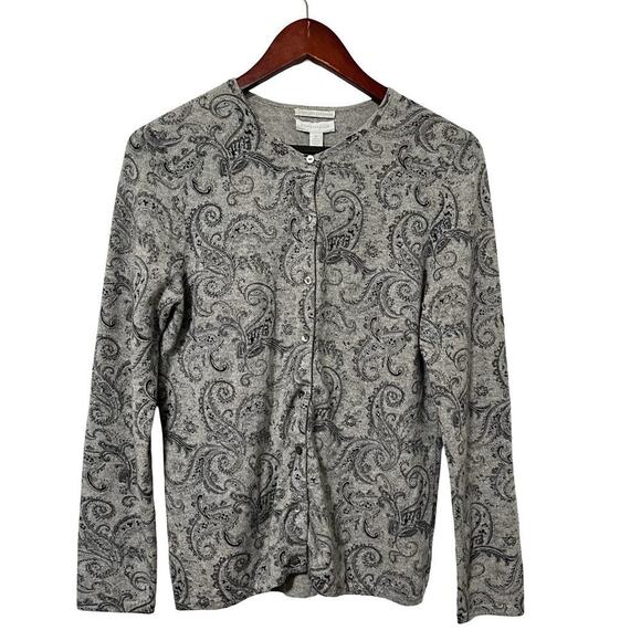 Charter Club 2-ply Cashmere Paisley Cardigan Size M Gray Office Quiet Luxury - Picture 1 of 6